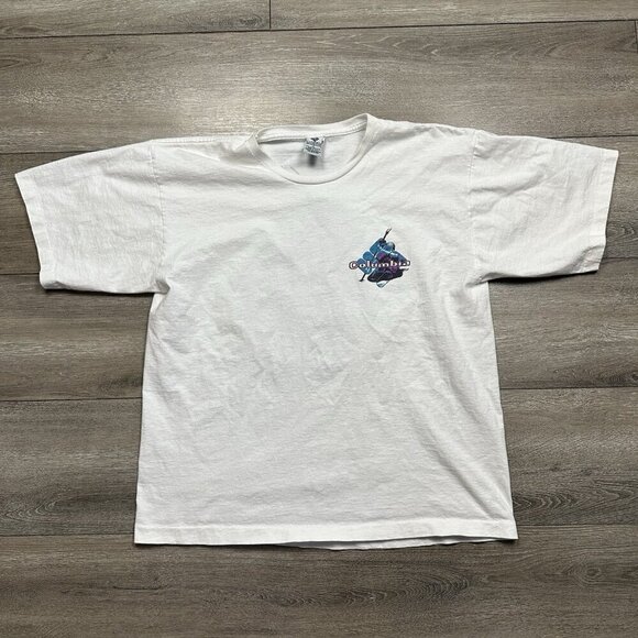 Vintage Columbia Sportswear Tee Shirt 90s Made in USA White L Outdoor Gear - Picture 1 of 7